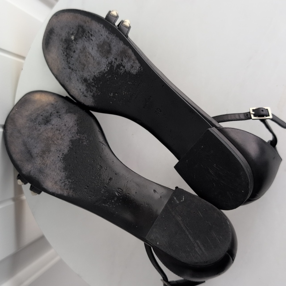 Saint Laurent Paris Leather Studded Ankle Strap Flats - Picture 7 of 8